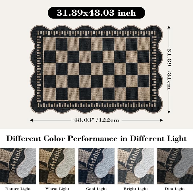 Checkered Easy Jute Front Door Mat, 2.6x4 Washable Entryway Rug Non Slip Small - Image 2
