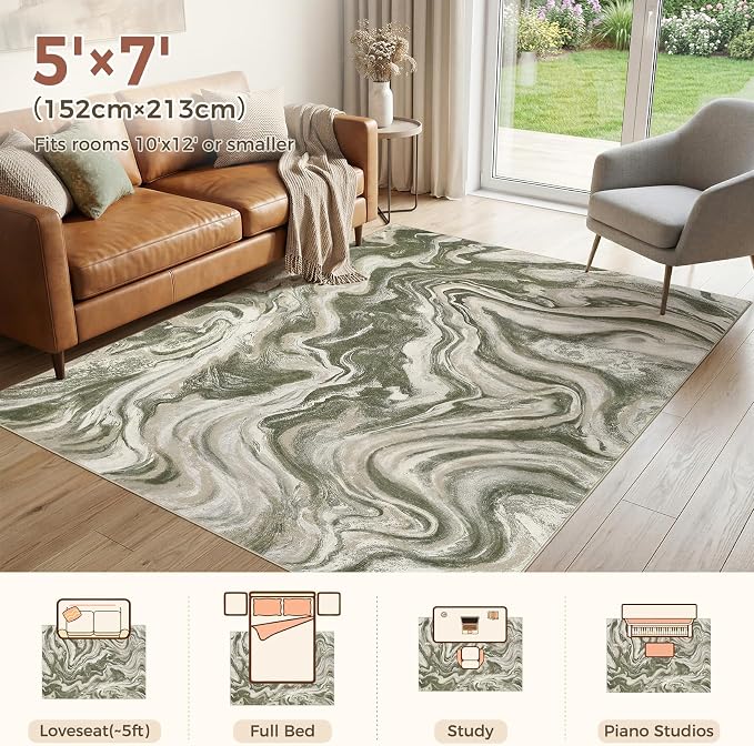 DMOYEST 5x7 Washable Area Rug for Living Room, Non Slip Abstract Rugs, Modern - Image 3