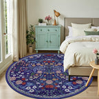 Round Area Rug for Living Room: 8 ft Floral Washable Circle Rug Soft Boho - Image 2