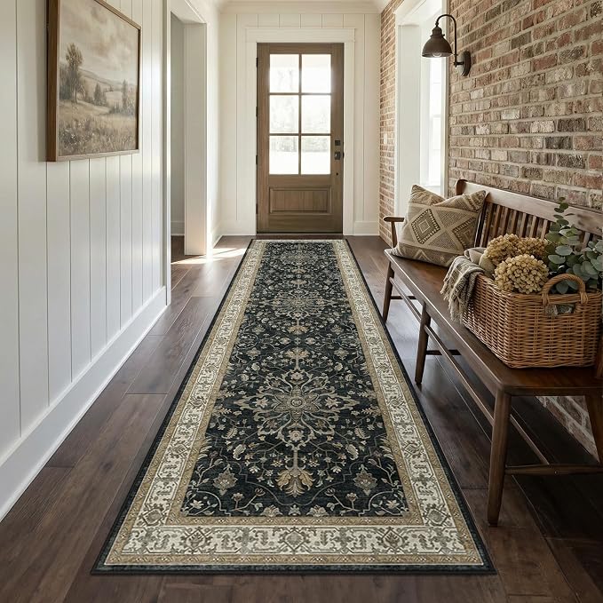 RELEANY Area Rugs Runner 2'x8' Washable Non-Slip, Floral Vintage Distress - Image 2