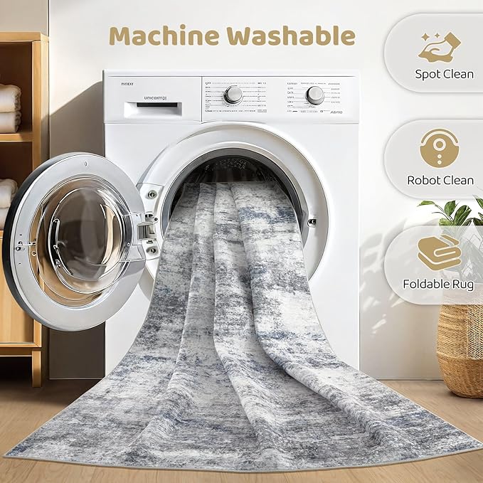 6x9 Area Rug Living Room: Washable Large Abstract Neutral Modern Soft Rugs - Image 2