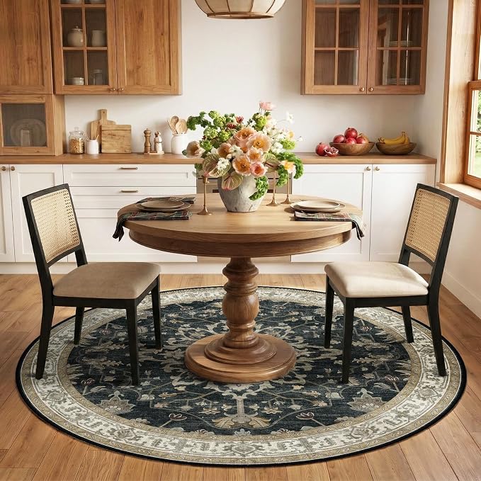 RELEANY Area Rugs Round 6ft Washable Non-Slip, Floral Vintage Distress - Image 3