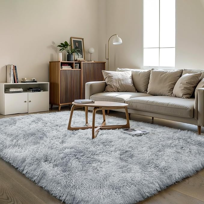 KICHOWUA Thick Area Rug Light Grey 6x9 Fluffy Shag - Image 6