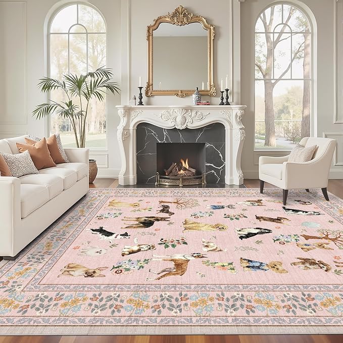 Pink Living Room Rugs 5x7, Dogs Area Rugs - Image 3