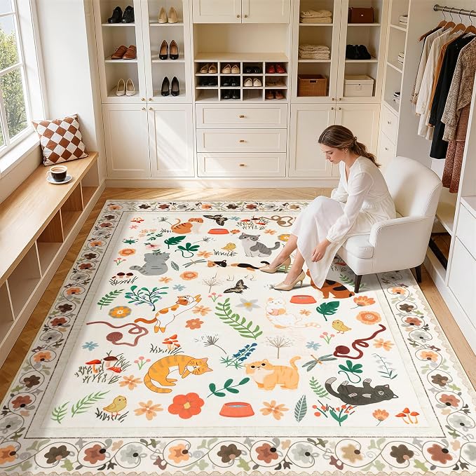 LIANLAM 5x7 Cat Lover's Area Rug, Washable Large Rug by LIANLAM