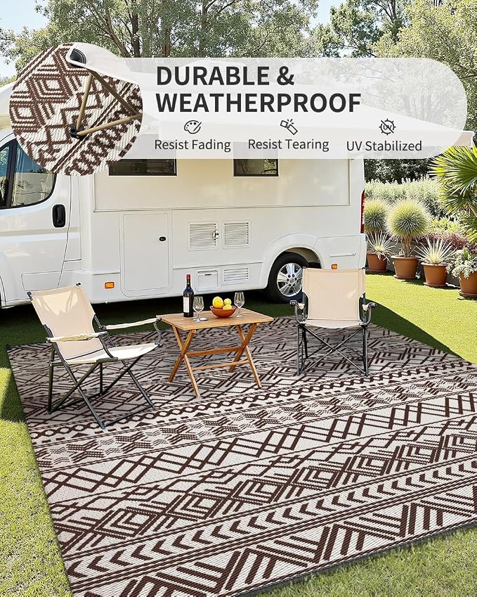 MontVoo-Outdoor Rug Carpet Waterproof 6x9 ft Reversible Patio Rug RV Camping - Image 3