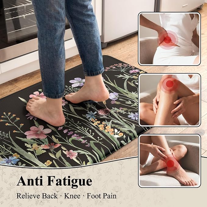 KIMODE Anti Fatigue Mats for Kitchen Floor 17"x47"+17"x29", Farmhouse Floral - Image 2