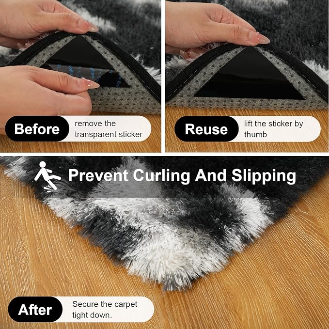 Black and White Rugs for Bedroom, 2x3 Fluffy Area Rugs for Living Room - Image 3