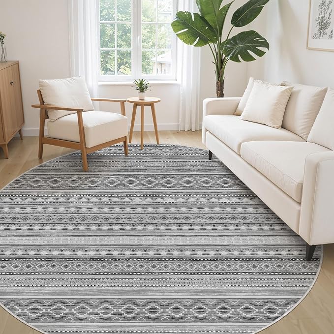 cotiled 8x8 Round Area Rugs Living Room Rug: Washable Boho Rugs - Image 3