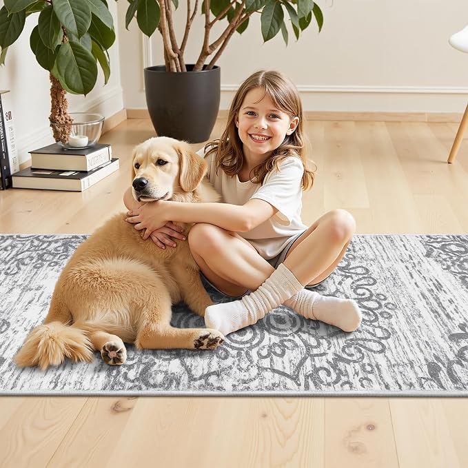 HEBE Hallway Runner Rug 3'x14' Washable Vintage Distressed Area Rugs Non Slip - Image 5