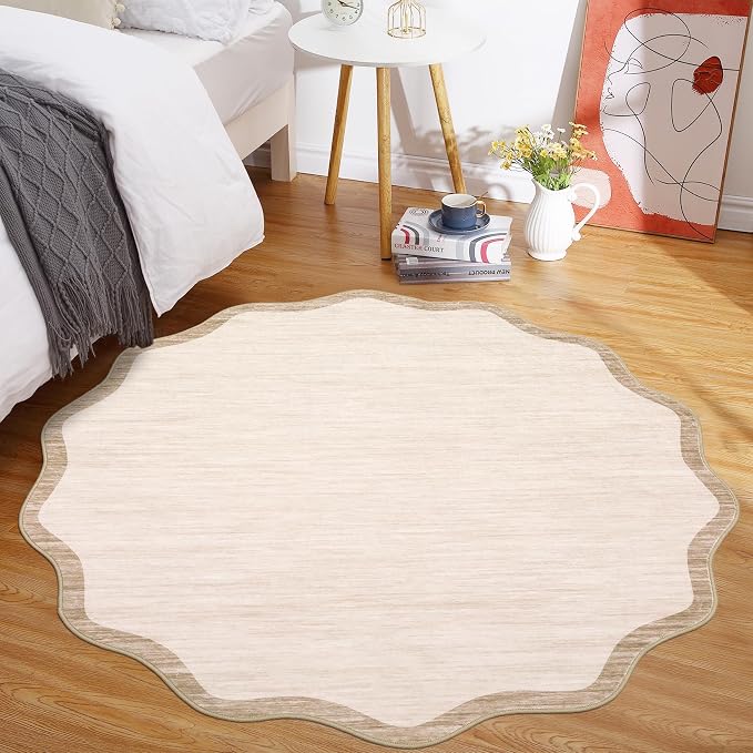 GarveeHome Scalloped Round Rugs 5Ft Washable Area Rug - Image 2