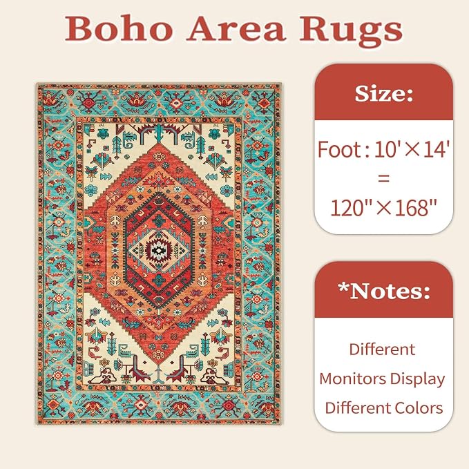SERISSA 10x14 Area Rugs for Living Room, Large Washable Non-Slip Boho Rug - Image 6