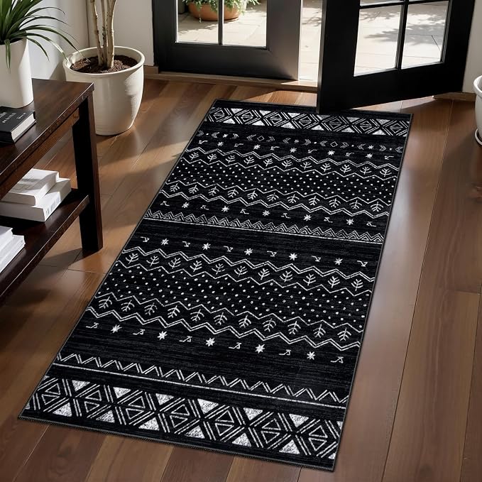 SERISSA 2x4 Rugs for Entryway, Washable Non-Slip Kitchen Runner Rug Small Black by SERISSAHomeDecorCollection