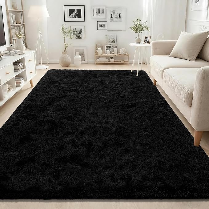 ISEAU Black Rug Super Soft Shaggy 4x6 Feet Rugs - Image 2