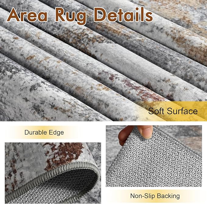 5x7 Ft Abstract Area Rugs for Living Room, Soft Non-Slip Modern Washable Rugs - Image 6