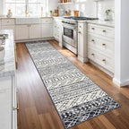 KUTA Moroccan Washable Runner Rug, 2x10 Non-Slip Vintage Black Navy Blue Boho - Image 2