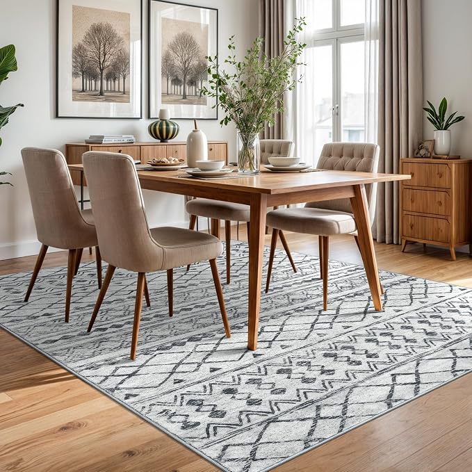 KUTA Area Rug 5x7 Grey, Washable Boho Large Living Room Moroccan Rugs Non-Slip - Image 3