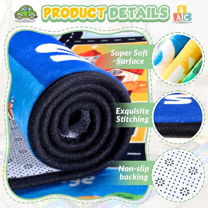 Kids Rug Car Track & Road Map Rug, Soft Non-Slip Playroom Carpet - Image 3