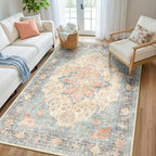 RELEANY Area Rugs 5'x8' Washable Non-Slip, Floral Vintage Distress Medallion by RELEANY