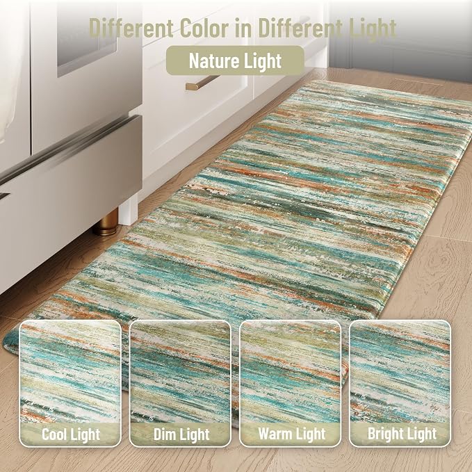 KIMODE Kitchen Mats Cushioned Anti Fatigue 17"x47"+17"x29", Abstract Farmhouse - Image 9