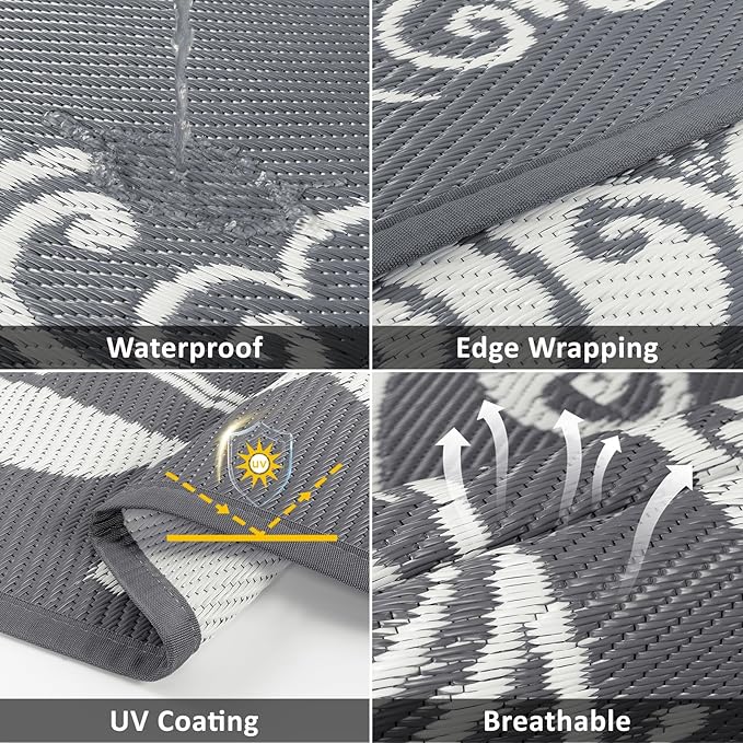 Pauwer Waterproof Outdoor Rug 6x9, Reversible Plastic Straw Patio Camping Rug - Image 3