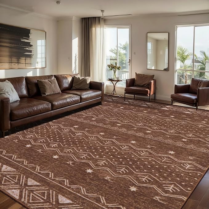 SERISSA 8x10 Area Rugs for Living Room, Washable Non-Slip Coffee Brown Boho Rug by SERISSAHomeDecorCollection
