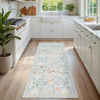 Runner Rug Washable Runners Kitchen Rugs Non Slip Neutral Floral Carpet Low Pile by Yidanamy