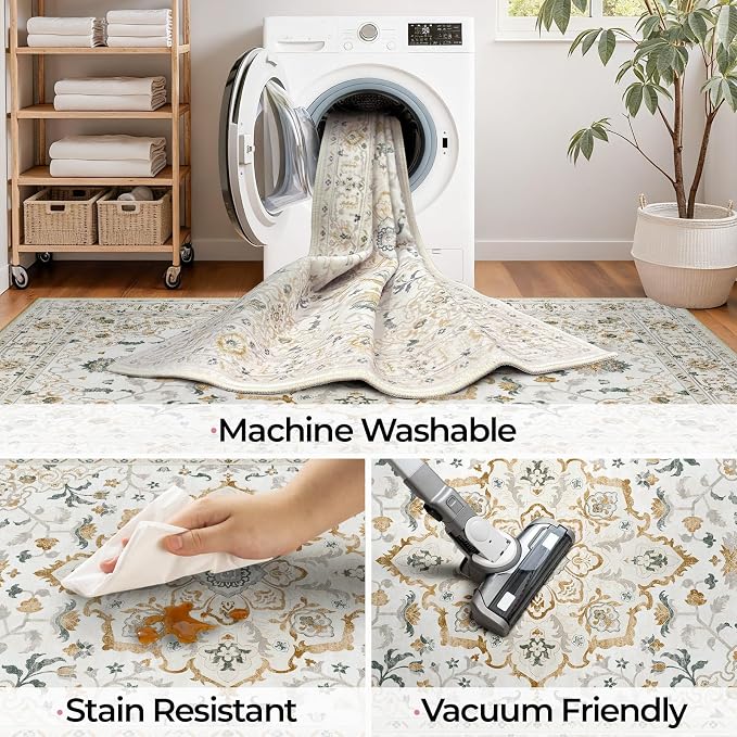 CAPALOCA Machine Washable Rugs Nursery Rug Cute Girl Non Slip Low Pile Water - Image 6