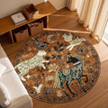 jinchan 5R Cute Round Rug Kids Washable Fun Rug Earthy Brown Starlit Boho by JINCHAN
