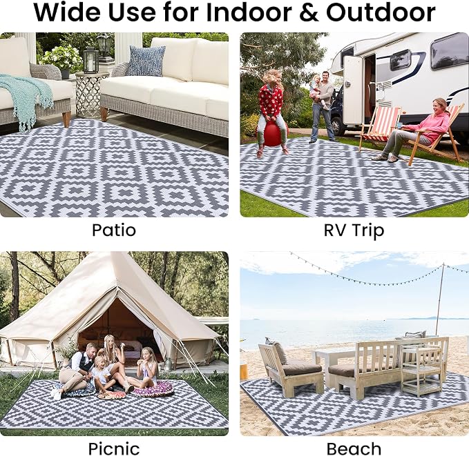 Smiry Waterproof Outdoor Rug 8x10 ft, Reversible Plastic Straw Patio Camping - Image 8