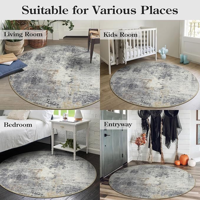 Lahome Modern Abstract Round Rug - 3Ft Small Washable Kitchen Round Area Rug - Image 7