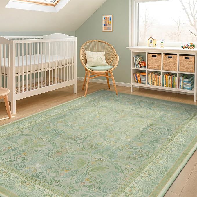 5x8 Sage Green Nursery Area Rug Non Slip, Soft Washable Rugs - Image 8