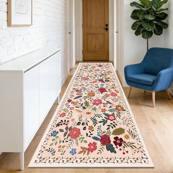 Washable Beige Red 2'6" x 10' Runners - Image 2