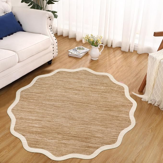 GarveeHome Scalloped Round Washable Rug 5ft, Soft Non Slip Circle Carpets - Image 2