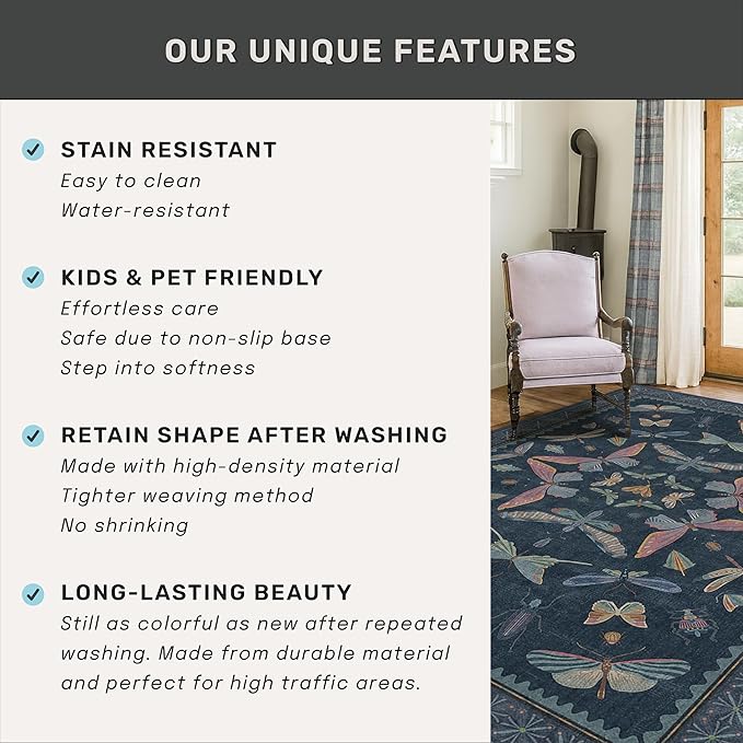 Boho Living Room Area Rug 6x9, Non Slip Dining Room Rugs - Image 7