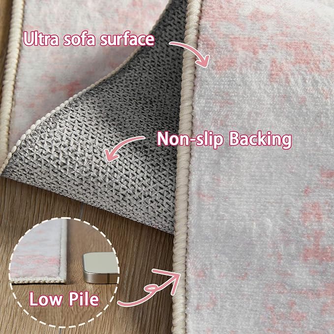 Latte&Fog Large 6x9 Pink Rugs, Modern Abstract Washable Area Rugs - Image 7