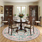Round Area Rug for Living Room: 8 ft Floral Washable Circle Rug Soft Boho - Image 3