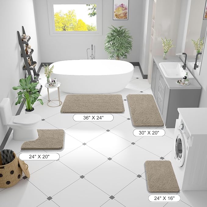 OLANLY Bathroom Runner Rugs 44x24, Soft Absorbent Chenille Bath Rugs, Rubber - Image 2