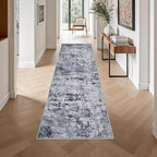 2.6'x10' Runner Rug Washable Rug: Modern Abstract Soft Thin Runner Rug Grey - Image 4
