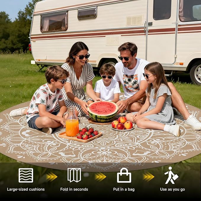 Pauwer Waterproof Outdoor Rug 8ft, Reversible Plastic Straw Patio Camping Rug - Image 5