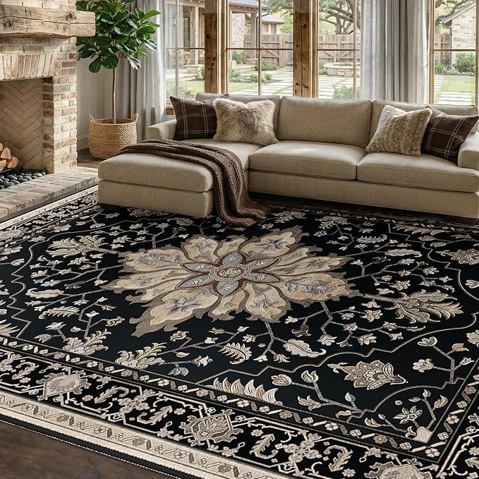 RELEANY Area Rugs 8'x10' Washable Non-Slip, Floral Vintage Distress Medallion - Image 4