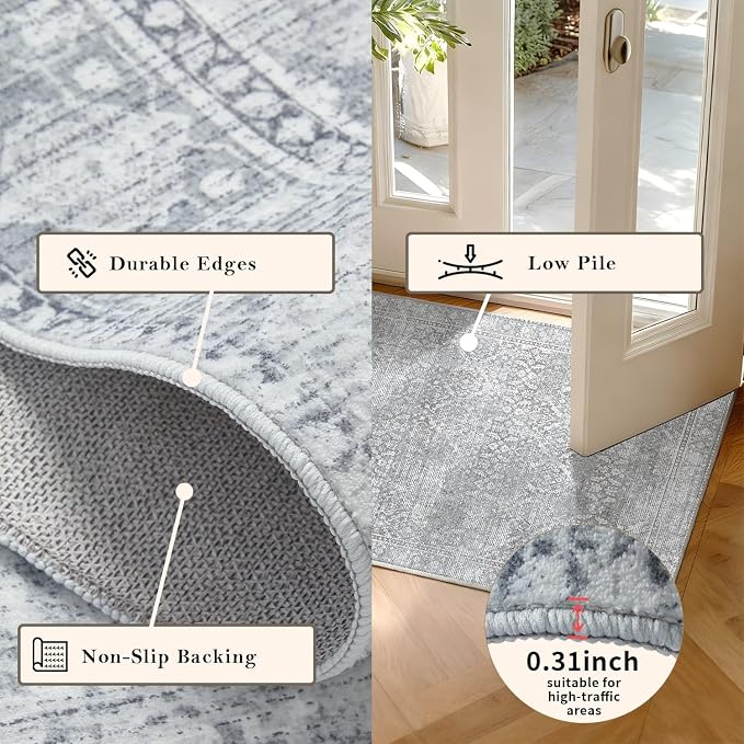 Latte&Fog 6x9 Area Rugs for Living Room, Large Vintage Grey Washable Rug - Image 6