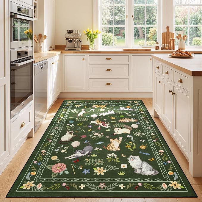Unirea 4x6 Dark Green Cat Area Rug - Image 9