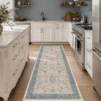 Red Blue Cream Vintage 2x6 Hallway Runner Rug - Image 3