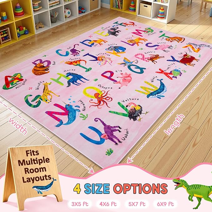 6x9 ABC Classroom Rug for Kids Playroom, Alphabet Rug - Image 2