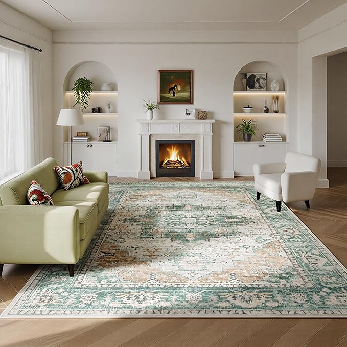 Washable Rugs 8x10 Area Rugs for Living Room- Vintage Rugs for Bedroom by Lbris