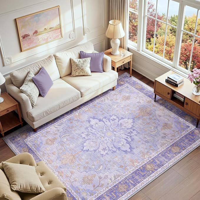 RELEANY Area Rugs 6'x9' Washable Non-Slip, Floral Vintage Distress Medallion by RELEANY