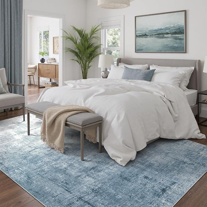 DCX Abstract Area Rug 5x7, Washable Blue Modern Rug - Image 3