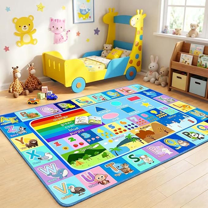 Kids Rug for Playroom Bedroom, 2.5x4 Feet Educational ABC Area Rug for by OGPJKEQR