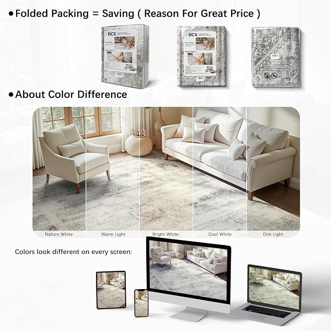 DCX 4x6 Beige Rug, Machine Washable Stain Resistant Distressed Vintage Rug - Image 4
